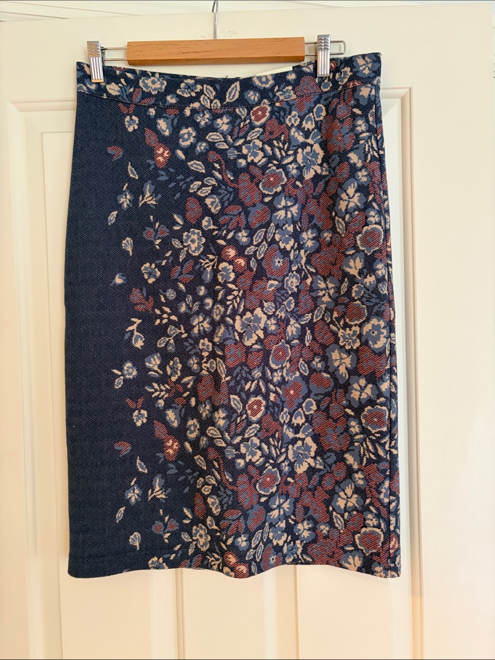 Maeve Blue Floral Jacquard Pencil Skirt